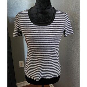 Liz Claiborne‎ Womens Top Black & White Striped Short-Sleeve Scoop Neck Small